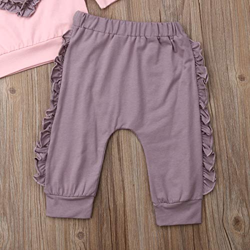 MY Household Conjunto de sudadera para niñas pequeñas y bebés Conjunto de ropa Ropa de bebé de 0 a 2 años Conjunto de pantalones con diadema (0-6 Meses, amor morado oscuro)