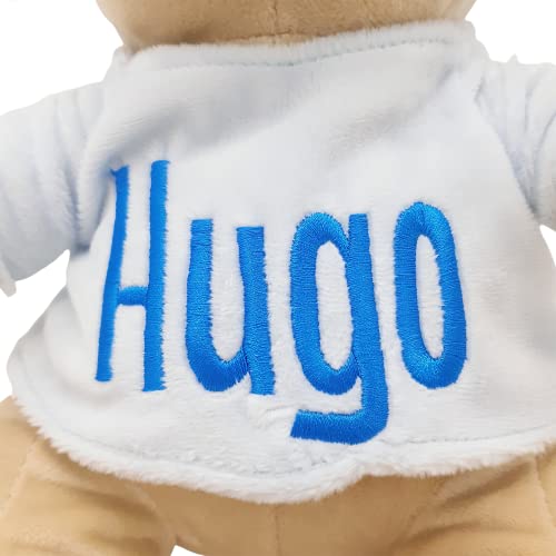 MyK Oso de Peluche Personalizado Para Bebe con el nombre del recien nacido bordado en color (Azul)