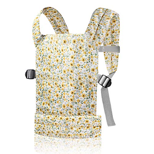 Nabance Muñeca Transporte Doll Carrier Trasera Algodón Sling para Niños de Hasta 18 Meses Patrón Floral Amarillo