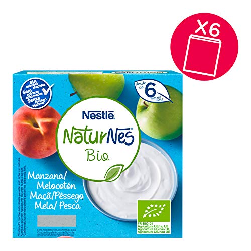 Nestlé Naturnes Bio - Postre lácteo Pera y Plátano - Postre lácteo Para bebés - Paquete de 6x4 unidades de 90g