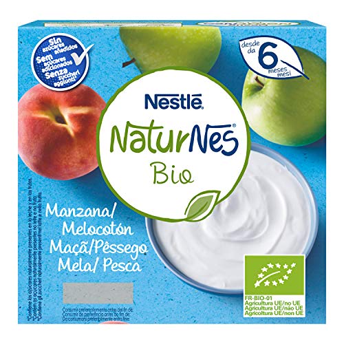 Nestlé Naturnes Bio - Postre lácteo Pera y Plátano - Postre lácteo Para bebés - Paquete de 6x4 unidades de 90g