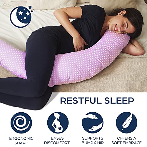 Niimo Cojin Lactancia Bebe y Almohada Embarazada Dormir XXL Multifuncion Funda Cojin 100% Algodon Desenfundable y Lavable Relleno de Poliester Multiusos Maternidad (Rosa-Lunares Blancos)