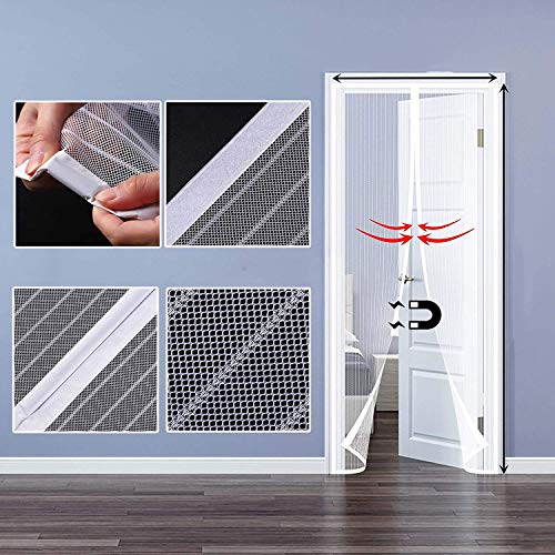 NO LOGO Cortina Mosquitera Magnetica 95x220cm Mosquiteras a Medida Puerta Mosquitera para Cortina de Sala de Estar la Puerta, Blanco A