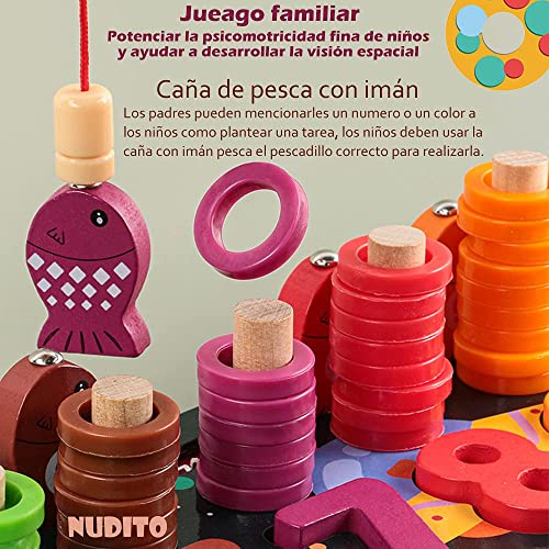 NUDITO Juguetes Educativos para Niños. Juguetes Montessori de Clasificación para Niños Juguete Educativo de Madera para Niños Niñas 3 4 5 Años. Juego Conteo de Números. Rompecabezas de Números Madera