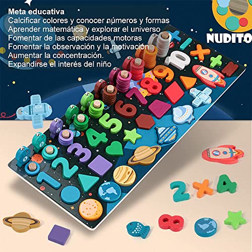 NUDITO Juguetes Educativos para Niños. Juguetes Montessori de Clasificación para Niños Juguete Educativo de Madera para Niños Niñas 3 4 5 Años. Juego Conteo de Números. Rompecabezas de Números Madera