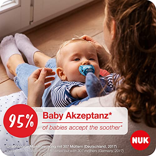 NUK chupetes para bebés noche y día | 18-36 meses | Chupetes que brillan en la oscuridad | Silicona sin BPA | Azul | 4 unidades