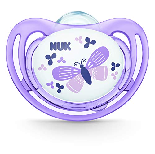 NUK Freestyle Set de 2 chupetes para niña talla 1 Talla:0 a 6 meses, colores aleatorios