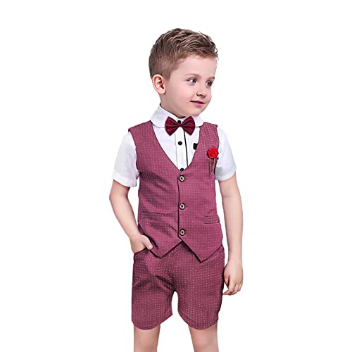 Nwada Traje de bebé de niño pequeño parcial Traje de bautismo de fiesta de caballero Camisa de manga corta festiva con pajarita + pantalón corto con tirantes 4-5 años