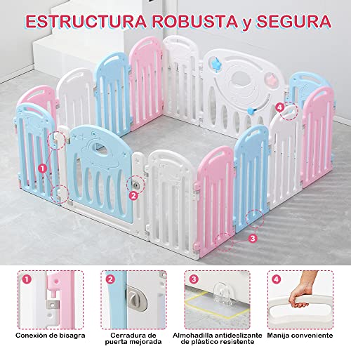 OUNUO Parque Infantil Bebe, Corralito Bebe, 12 + 2 paneles Parques de juegos para bebé , Centro de Actividades para Niños, Parque para Bebés de Seguridad para uso doméstico de 0 a 6 años