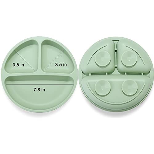 PandaEar Platos de silicona antideslizantes para niños con ventosas, platos para bebés, platos separados, sin BPA, 3 unidades, aptos para lavavajillas y microondas