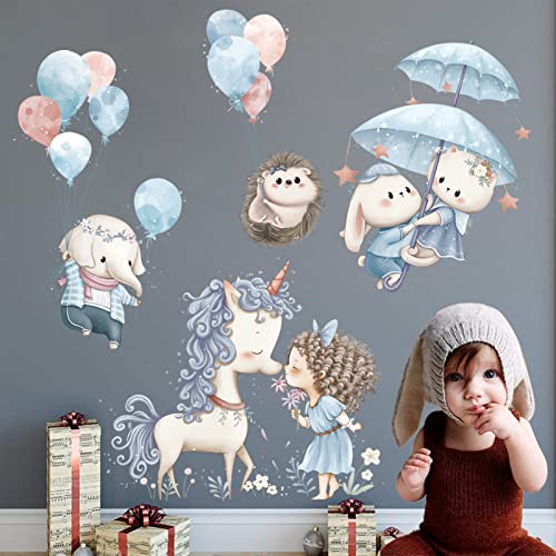 Pegatinas de Pared Animales Vinilos Decorativos Globos Unicornio Conejo Elefante Erizo Vinilos de Pared Decorativos Decoración Pared Habitación Infantiles Bebés Guardería Dormitorio