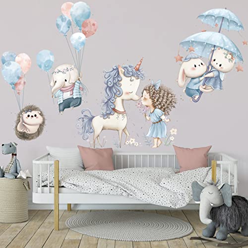 Pegatinas de Pared Animales Vinilos Decorativos Globos Unicornio Conejo Elefante Erizo Vinilos de Pared Decorativos Decoración Pared Habitación Infantiles Bebés Guardería Dormitorio