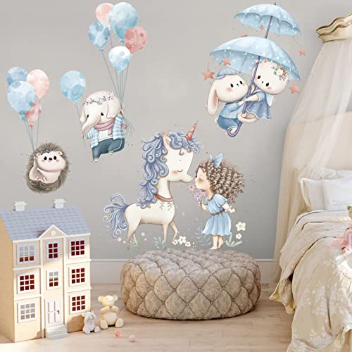 Pegatinas de Pared Animales Vinilos Decorativos Globos Unicornio Conejo Elefante Erizo Vinilos de Pared Decorativos Decoración Pared Habitación Infantiles Bebés Guardería Dormitorio