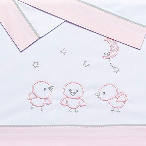 Pekebaby Tríptico Sábanas Algodón de bebé Coche (35 x 75 cm) Chicks Rosa