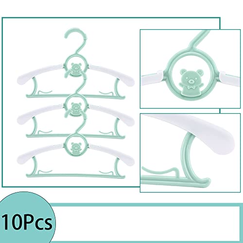 Perchas Infantiles, 10 Pack Perchas de Plástico Antideslizantes, Perchas para Ropa de Bebé con Ganchos Apilables Perchas para Niños Plástico para Bebés, Niños y Niños (Verde)