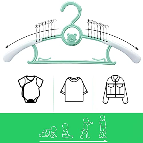 Perchas Infantiles, 10 Pack Perchas de Plástico Antideslizantes, Perchas para Ropa de Bebé con Ganchos Apilables Perchas para Niños Plástico para Bebés, Niños y Niños (Verde)