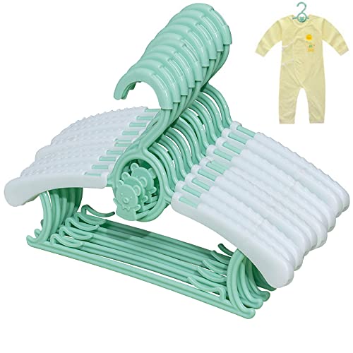 Perchas Infantiles, 10 Pack Perchas de Plástico Antideslizantes, Perchas para Ropa de Bebé con Ganchos Apilables Perchas para Niños Plástico para Bebés, Niños y Niños (Verde)