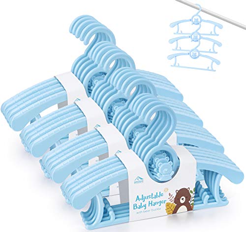 Perchas Infantiles, Anstore Juego de 20 Perchas Extensibles para bebés, Perchas de plástico Antideslizantes para Ropa de bebé, Longitud Ajustable de 29-37 cm, Ahorro de Espacio (Azul)