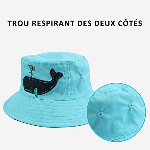 Pesaat - Bebé Niño Sombrero para el Sol Protector Solar Protección UV Tapa de la Cuenca Sombrero de Pescador Tiburón Impresión Verano Secado rápido Gorra de Visera(Ballena,6-12 Meses)