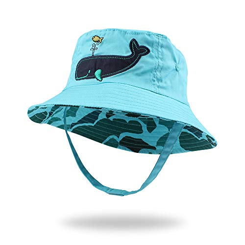 Pesaat - Bebé Niño Sombrero para el Sol Protector Solar Protección UV Tapa de la Cuenca Sombrero de Pescador Tiburón Impresión Verano Secado rápido Gorra de Visera(Ballena,6-12 Meses)