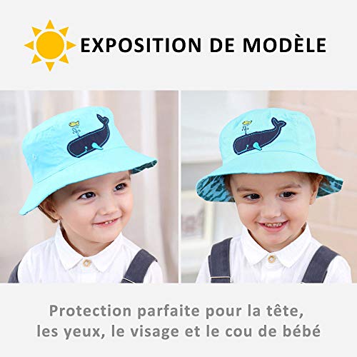 Pesaat - Bebé Niño Sombrero para el Sol Protector Solar Protección UV Tapa de la Cuenca Sombrero de Pescador Tiburón Impresión Verano Secado rápido Gorra de Visera(Ballena,6-12 Meses)