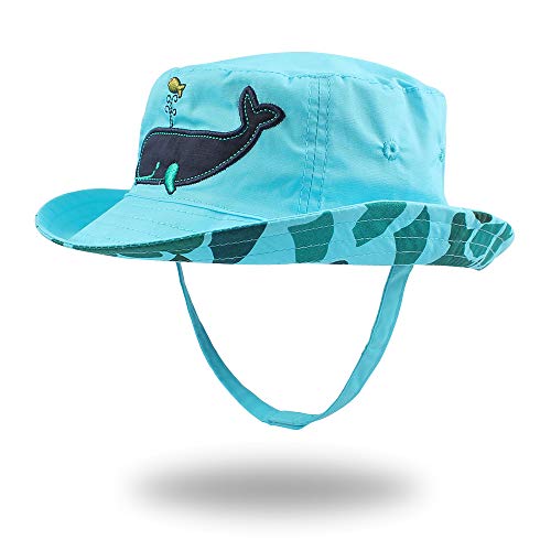 Pesaat - Bebé Niño Sombrero para el Sol Protector Solar Protección UV Tapa de la Cuenca Sombrero de Pescador Tiburón Impresión Verano Secado rápido Gorra de Visera(Ballena,6-12 Meses)