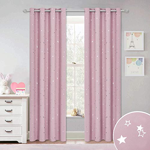 PONY DANCE Cortinas Infantiles Niña - Cortinas Aislante Térmica Decoración para Ventanas Habitación Niño Niña, 2 Unidades, 132 x 213 CM, Rosa