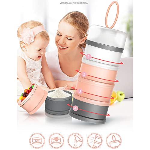 Queta Dispensador de Leche en Polvo Infantil, 480 ml Cajas Apilables de Fórmula para Bebé, 4 Capas Contenedor Portátil de Leche en Polvo/Cereales/Comida/Fruta/Bocadillos (Rosa)