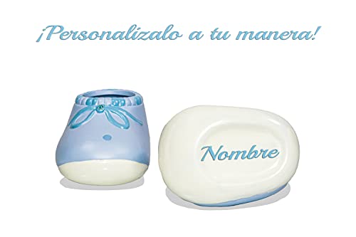 regalos para bebes, patucos de ceramica originales. Pares de patucos perfectos para recuerdo de recien nacido o para un detalle en bautizo o baby shower. (Azul)