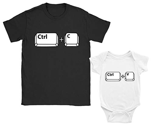 Regalos para Papas Primerizos, Ropa Papa Bebe - Copy and Paste Bebé Blanco 0-3 Mes/Papá Negro Medium