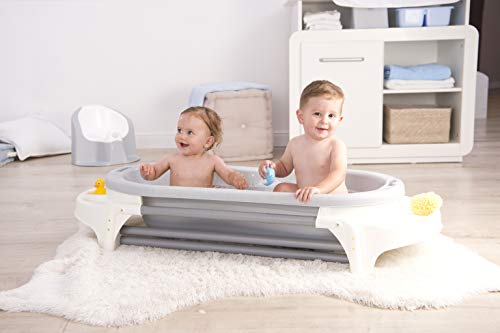 Rotho Babydesign TOP Xtra Gran bañera, Con 2 Alfombrillas antideslizantes y tapón, Ideal para 2 niños, 0-36 meses, Stone Grey (Gris roca), 20500 0286