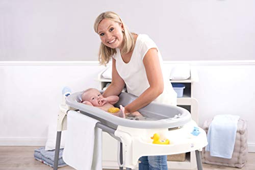 Rotho Babydesign TOP Xtra Gran bañera, Con 2 Alfombrillas antideslizantes y tapón, Ideal para 2 niños, 0-36 meses, Stone Grey (Gris roca), 20500 0286