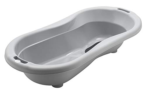 Rotho Babydesign TOP Xtra Gran bañera, Con 2 Alfombrillas antideslizantes y tapón, Ideal para 2 niños, 0-36 meses, Stone Grey (Gris roca), 20500 0286