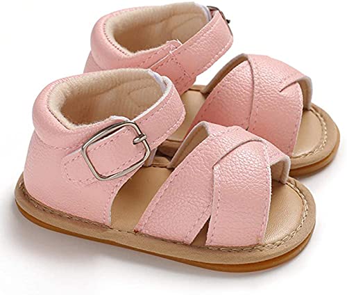 Sandalías de Bebé Recién Nacido Zapatos Casuales Antideslizantes Cuero PU Transpirable de Verano Suela Suave Zapatos para Caminar Primera Infancia de 0 a 18 Meses Cumpleaños (Rosa, 12-18 meses)