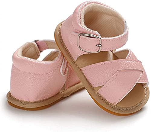 Sandalías de Bebé Recién Nacido Zapatos Casuales Antideslizantes Cuero PU Transpirable de Verano Suela Suave Zapatos para Caminar Primera Infancia de 0 a 18 Meses Cumpleaños (Rosa, 12-18 meses)