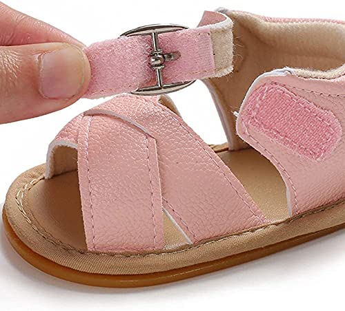 Sandalías de Bebé Recién Nacido Zapatos Casuales Antideslizantes Cuero PU Transpirable de Verano Suela Suave Zapatos para Caminar Primera Infancia de 0 a 18 Meses Cumpleaños (Rosa, 12-18 meses)