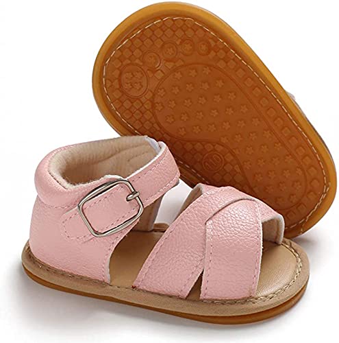 Sandalías de Bebé Recién Nacido Zapatos Casuales Antideslizantes Cuero PU Transpirable de Verano Suela Suave Zapatos para Caminar Primera Infancia de 0 a 18 Meses Cumpleaños (Rosa, 12-18 meses)