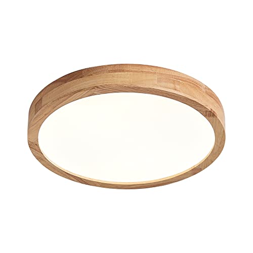 Schindora Luz de techo LED de madera, 21 W, blanco frío, 6000 K, 2200 LM, luces de techo redondas de madera Ø30 cm para sala de estar, cocina, comedor, pasillo, oficina, habitación de los niños