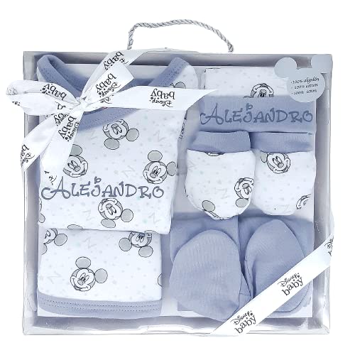 Set primera puesta Fantasía para recién nacido – Set de 5 piezas con el Pijama y el Gorrito Personalizados con el Nombre del Bebé. (Gris)