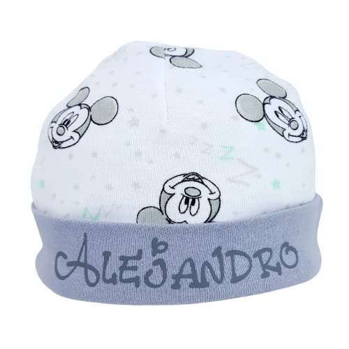 Set primera puesta Fantasía para recién nacido – Set de 5 piezas con el Pijama y el Gorrito Personalizados con el Nombre del Bebé. (Gris)