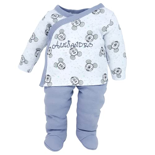 Set primera puesta Fantasía para recién nacido – Set de 5 piezas con el Pijama y el Gorrito Personalizados con el Nombre del Bebé. (Gris)