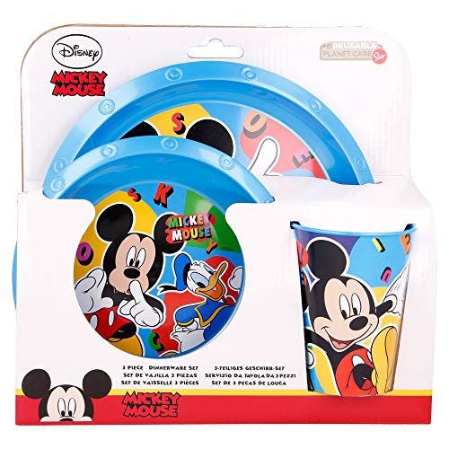 Set Vajilla Infantil De 3 Piezas: Vaso, Plato Y Cuenco | Mickey Cool Summer