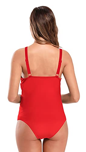 SHEKINI Traje de Baño para Mujeres Embarazadas Bowknot Bandeau Swimwear Gathering Monokini Embarazadas Traje de baño de Maternidad Tallas Grandes M-3XL (Rojo, XXL)