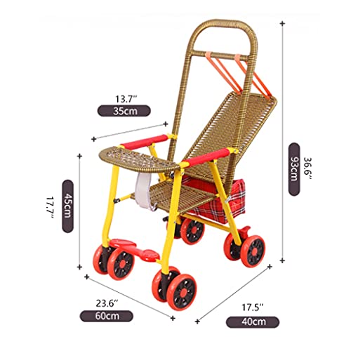 sillas de Paseo Cochecito de bambú y ratán Luz de ratán Trolley de Verano reclinable y Plegable bambú Silla de Mimbre niños cochecitos Infantil Cochecito de bebé (Color : A)