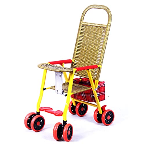 sillas de Paseo Cochecito de bambú y ratán Luz de ratán Trolley de Verano reclinable y Plegable bambú Silla de Mimbre niños cochecitos Infantil Cochecito de bebé (Color : A)