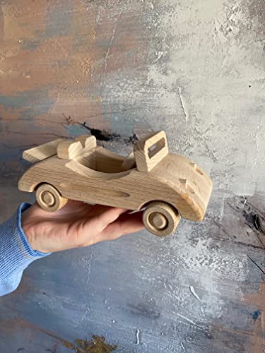 SIUP Coche descapotable Juguete Retro de Madera para cumpleaños | Modelo para niño a Partir de 3 años | Coche de Madera Creativo para niños para Pintar | Regalo | Descapotable | F1