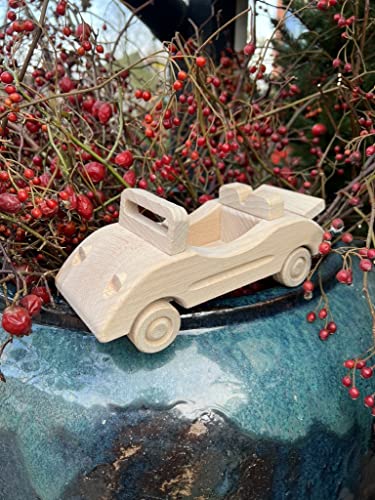 SIUP Coche descapotable Juguete Retro de Madera para cumpleaños | Modelo para niño a Partir de 3 años | Coche de Madera Creativo para niños para Pintar | Regalo | Descapotable | F1