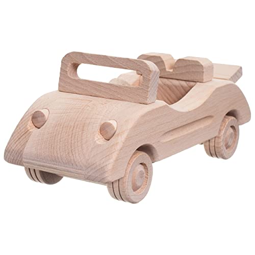 SIUP Coche descapotable Juguete Retro de Madera para cumpleaños | Modelo para niño a Partir de 3 años | Coche de Madera Creativo para niños para Pintar | Regalo | Descapotable | F1