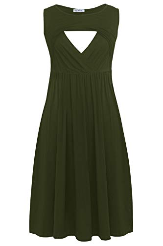 Smallshow Mujer Vestido de Lactancia de Maternidad, en Capas, con Bolsillos Army Green Large