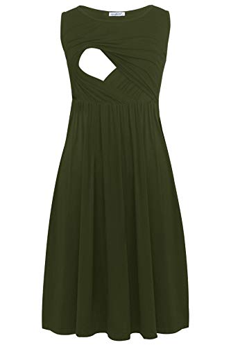 Smallshow Mujer Vestido de Lactancia de Maternidad, en Capas, con Bolsillos Army Green Large